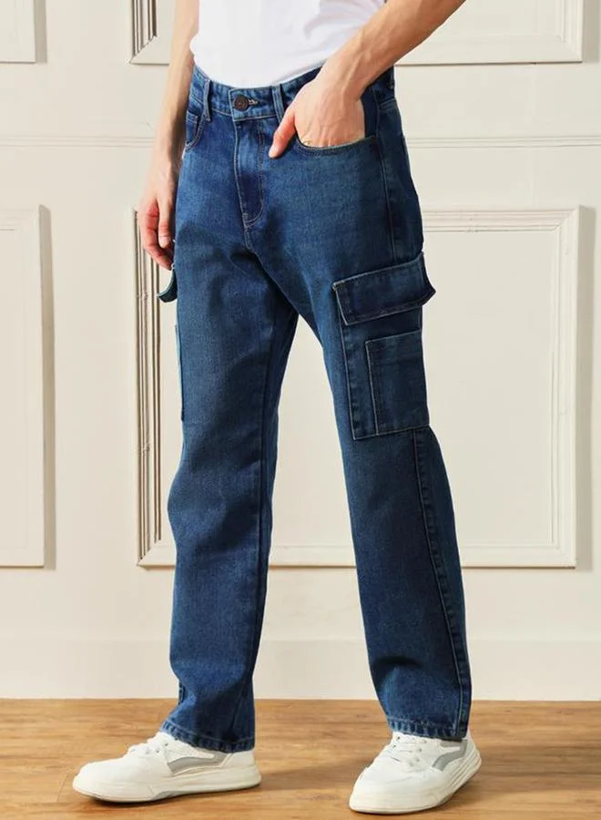 Dennis Lingo Blue Men Mid Rise Relaxed Fit Cargo Jeans for Men | Best Price UAE